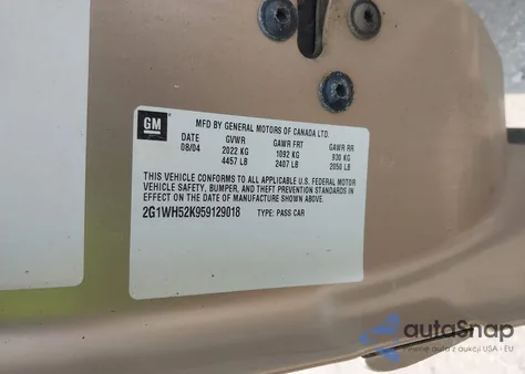 2005 Chevrolet Impala Ls from USA, damaged, VIN 2G1WH52K959129018